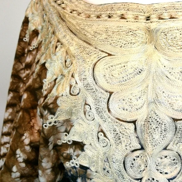 Vintage 70s Afro-centric heirloom robe wax print embroidered maxi length caftan - Picture 9 of 15